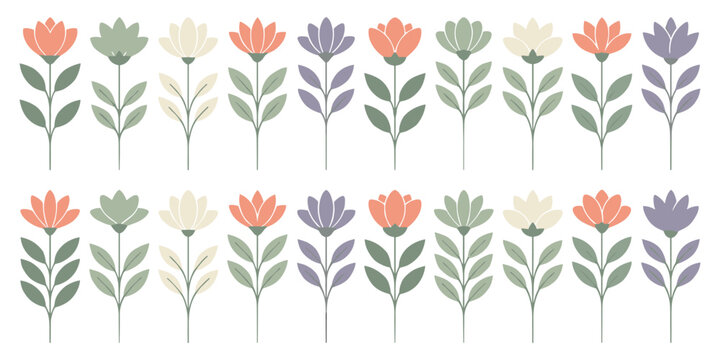 Scandi floral border pattern with folk flower stems for card print tag web sign page vector illustration