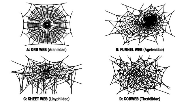 Spider Web Network Icons Set with Geometric Black Line Patterns Illustrating Connections and Texture Design Concepts