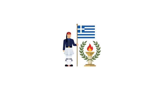 Evzones Guard with Greek Flag and Laurel Wreath Emblem