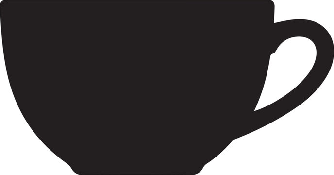 Black coffee cup, tea mug, vector icon, simple design, kitchenware