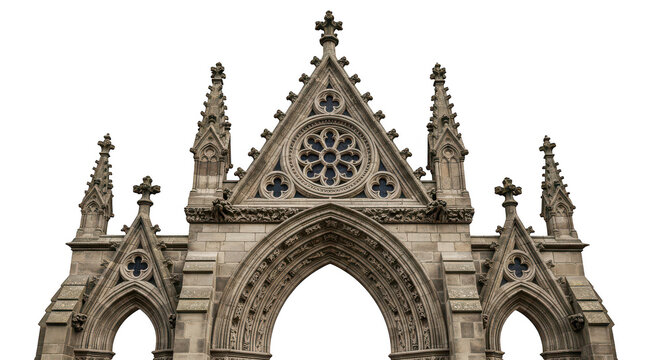 Gothic Style Cathedral Entrance Archway Isolated on Transparent Background