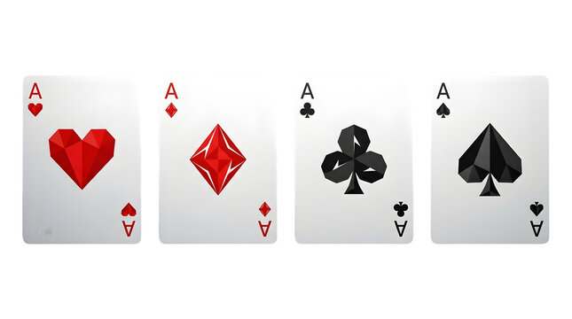 Set of four ace playing cards with geometric low poly design isolated on transparent background