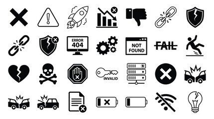 Obraz premium Collection Of Error And Warning Icons Black Silhouette