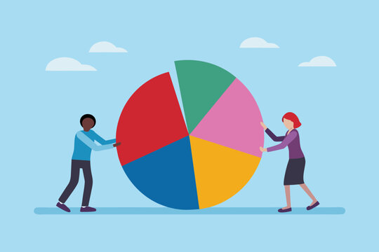Pie Chart With People Illustration Flat Vector Graphic