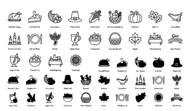Thanksgiving Icon Set Harvest and Holiday Vector Collection