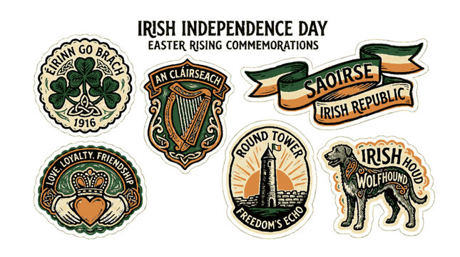 Irish independence day folk art sticker collection