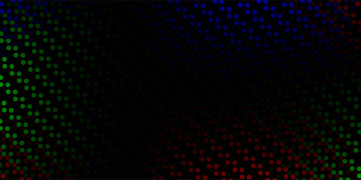 Faded RGB screen pixel background. LCD display grid dots wallpaper. LED TV screen pattern. Red Green Blue diode pixels videowall concept. Projector or television monitor texture backdrop. Vector