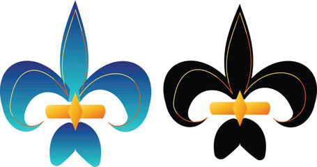 A blue and gold stylized fleur-de-lis symbol, a classic heraldic emblem. © Fouzia