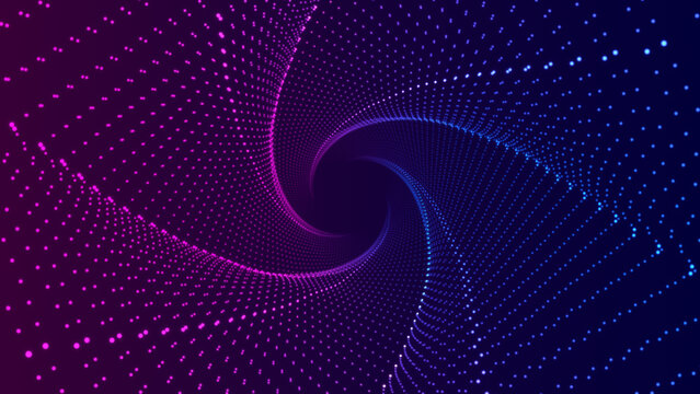 abstract blue and pink wave grid lines spiral , futuristic ai technology and science social media background