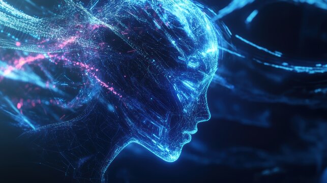 Futuristic Neural AI Brain Visualizing Digital Thoughts