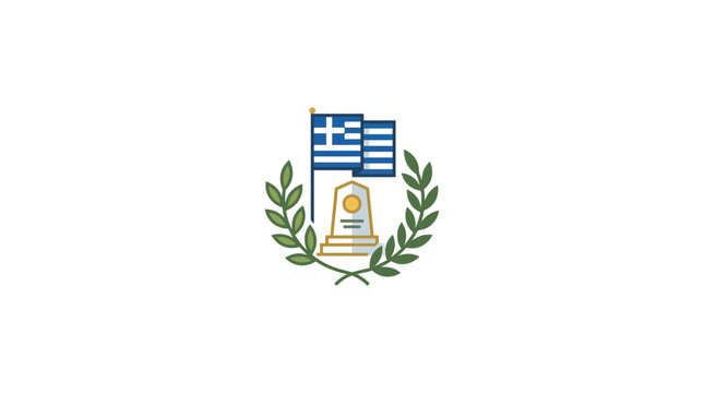 Greek Flag, Laurel Wreath, Monument Symbol - Greece National Emblem