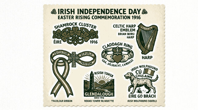 Irish independence day commemoration sticker sheet with traditional celtic symbols