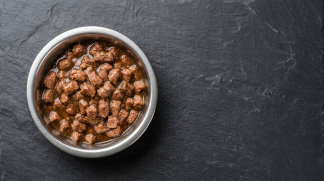 Cat food pet organic treats feeding natural bowl filled with soft wet chunk meal for happy feline nutrition care. Nourishment care healthy. eat ingredient meal snack, canino felino