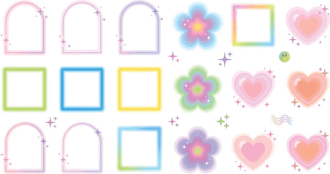 Colorful Pastel Frames, Hearts, and Flowers for Decoration and Design