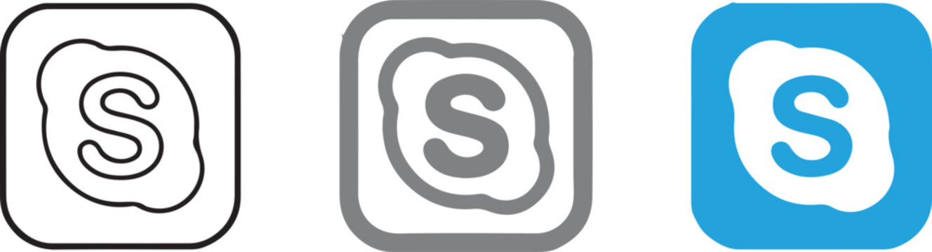 Set of Skype Brand Logo Icons, Vector and PNG Files with Transparent Background, Hand-Drawn Minimalist Style Graphic Elements