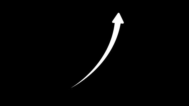 Three White Arrows Progressing In Curved Motion On Black Background.Business growth arrow, business graph icon animated video.