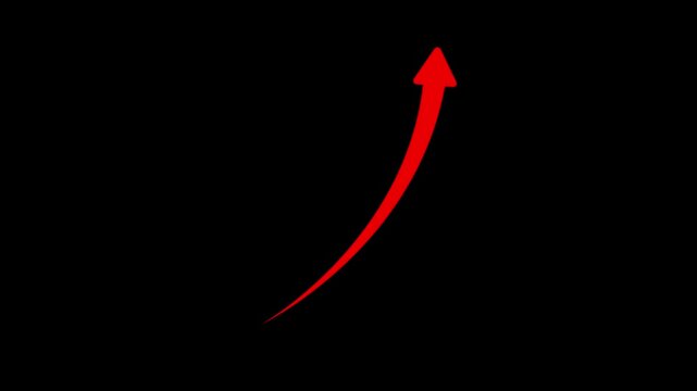 Three red Arrows Progressing In Curved Motion On Black Background.Business growth arrow, business graph icon animated video.
