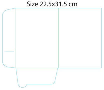 Presentation folder dieline layout with two pockets side and bottom, 22.5x31.5cm