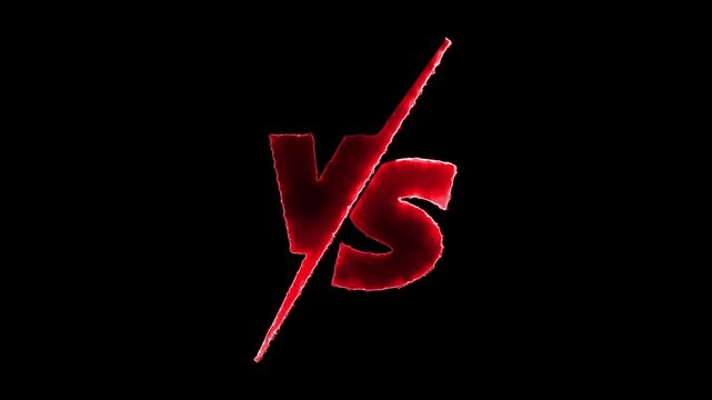 Red V S symbol with lightning bolt effect on black background for comparison contrast and competitive concepts with on 4k video animation.