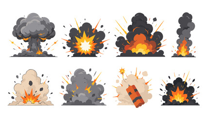 Cartoon explosion and smoke cloud set with fire bursts © Alan