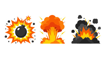 Cartoon explosion and bomb blast icons vector set © Alan