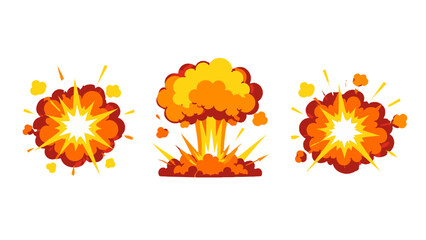 Cartoon explosion burst set with smoke clouds and blast rays © Alan