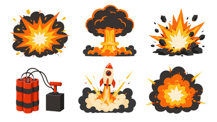 Cartoon explosion and rocket blast vector icon set © Alan