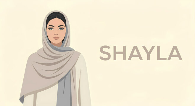 Illustration of a woman wearing a hijab with the word Shayla.