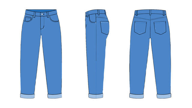 Blue denim jeans vector icon with front side and back views