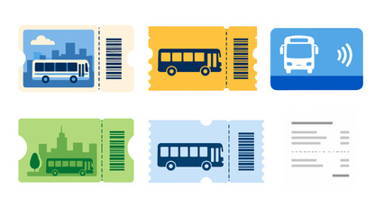 Obraz premium Bus tickets, transit card and receipt in flat vector style
