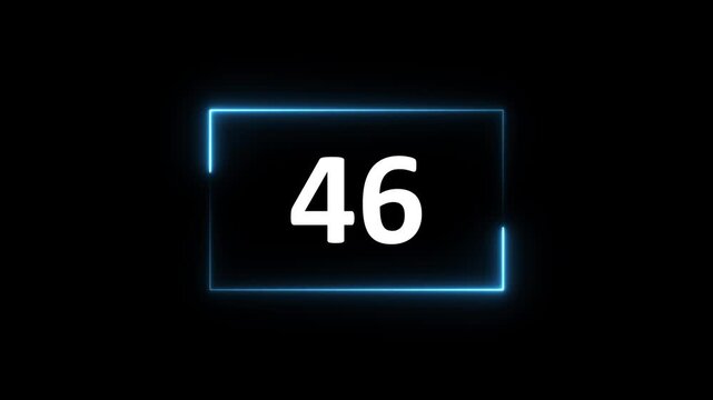 Glowing neon blue color rectangle and 51 seconds countdown 4k animation.