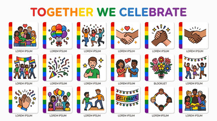 Fototapeta premium Together We Celebrate A Vibrant Grid of Community Support and Celebration Icons