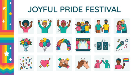 Fototapeta premium Joyful Pride Festival Icons Collection Celebrating Diversity, Inclusivity, and LGBTQ+ Community with Vibrant Graphics for Your Projects