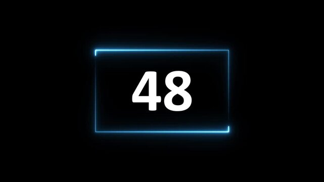 53 to 0 second modern digital countdown timer neon light style on black background.