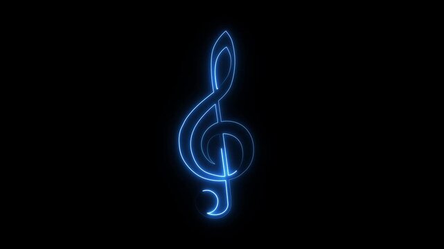 Treble Clef. Musical note. One line art. Song Element Icon. Musical notation. Hand drawn continuous contour drawing. Neon Line art. Music art. Music love. Isolated on black. 4k video.