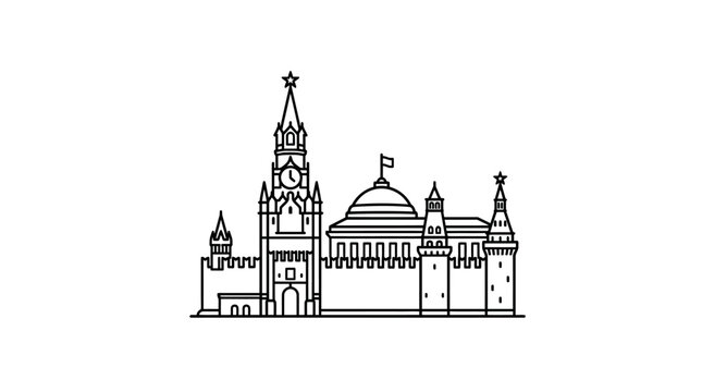 Black and White Kremlin Building Illustration.