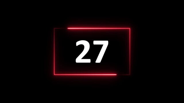 Glowing neon red color rectangle and 32 seconds countdown 4k animation.
