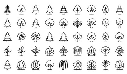 Fototapeta premium Minimal Tree Outline Icon Collection with Forest Woodland Nature Botanical and Landscape Design Elements