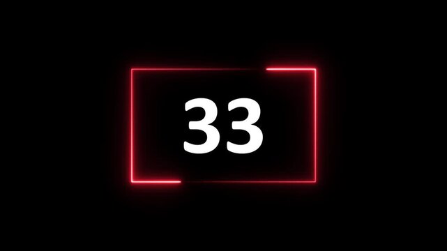 Glowing neon red color rectangle and 38 seconds countdown 4k animation.