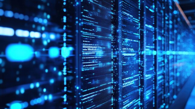 Glowing AI-powered supercomputer processing information