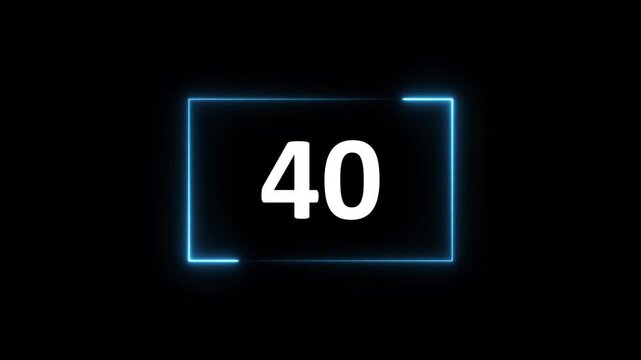 Glowing neon red color rectangle and 45 seconds countdown 4k animation.