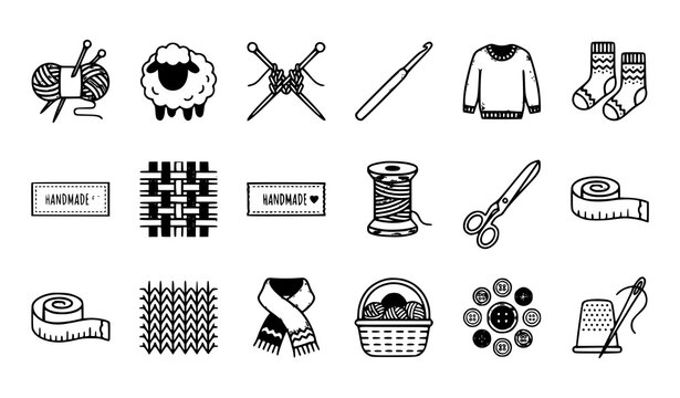 Knitting and needlework craft icon set vector illustration