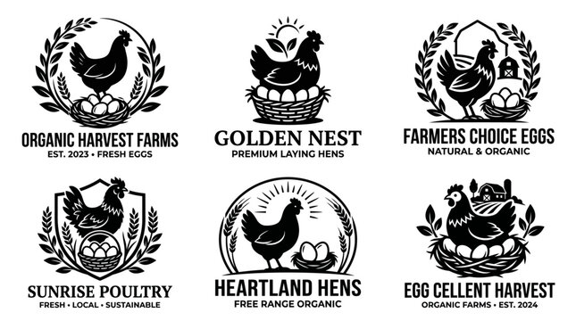 Modern and clean logo design inspired by egg production, poultry farming, and sustainable agriculture.
