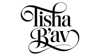 elegant tisha b av calligraphy typography illustration with decorative flourishes and ornamental swashes, jewish observance lettering design in classic black style © VectAmaze