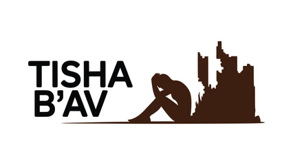 tisha b av remembrance illustration with mourning figure and temple ruins silhouette, jewish observance concept design representing grief, reflection and heritage © VectAmaze