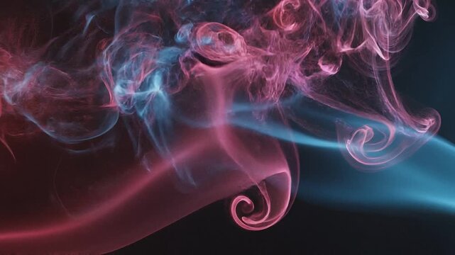 Crimson cyan smoke wisps flowing abstract moody artistic background