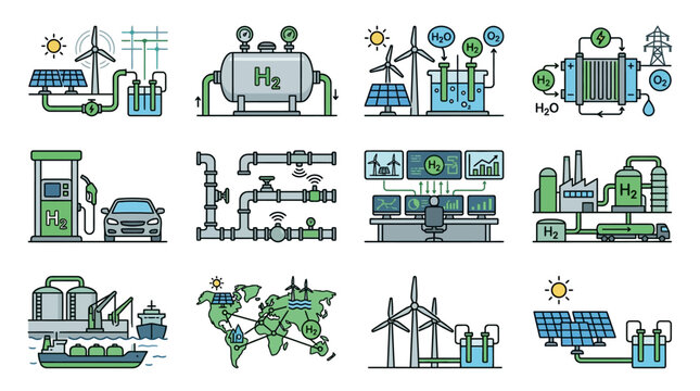 Collection of Renewable Energy Icons and Symbols.