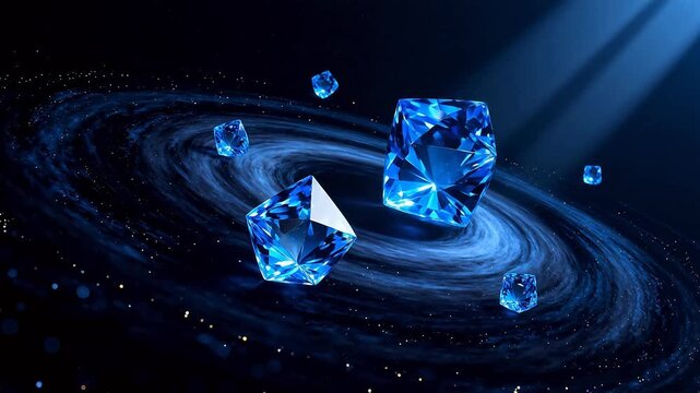 Blue crystal cubes in space