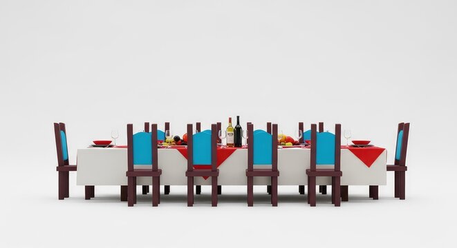 Abstract artistic rendering of a traditional banquet featuring stylized geometric forms and sharp angles around a long horizontal table, sacred, cubism, historic