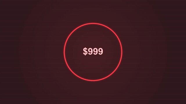 Digital Dollar Counter with Red Circular Progress Bar Animation